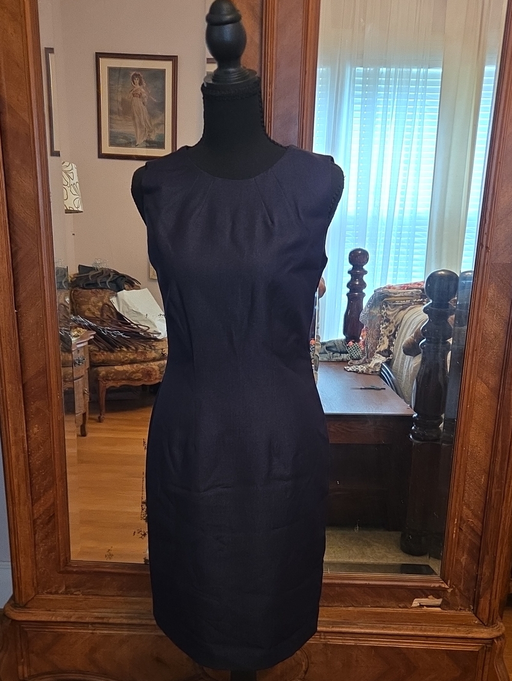 T Tahari Navy Sleeveless Midi Sheath Dress